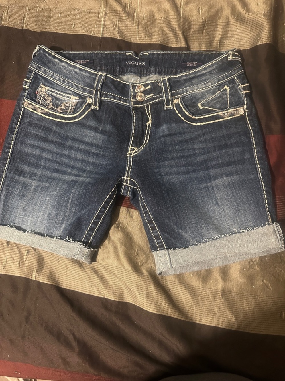 Vigoss Women's Dark Wash Rolled Hem Denim Shorts
